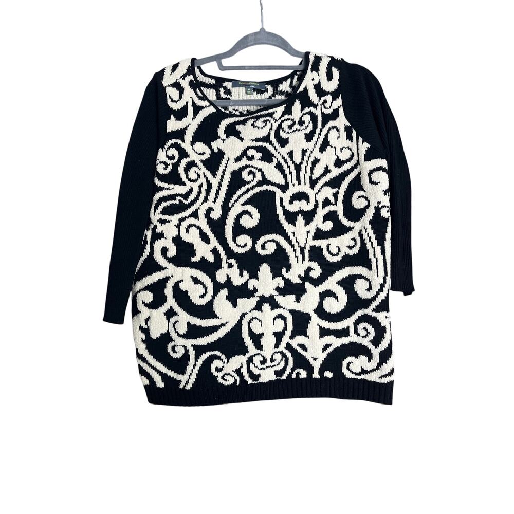 Catherine Malandrino Sz Medium Black and White Jacquard Swirl Sweater